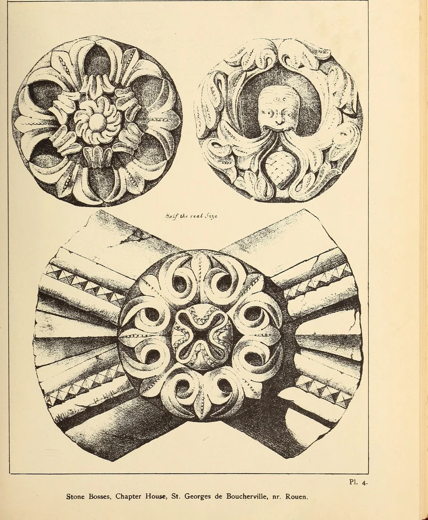 An illustration from Gothic ornaments, selected from various ancient buildings in England and France : exhibiting numerous specimens of every description of decorative detail, from the XIth. to the beginning of the XVIth. cent., 1900, leaf 17
