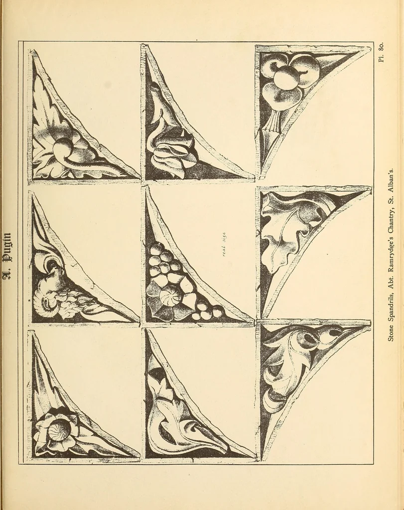 An illustration from Gothic ornaments, selected from various ancient buildings in England and France : exhibiting numerous specimens of every description of decorative detail, from the XIth. to the beginning of the XVIth. cent., 1900, leaf 171