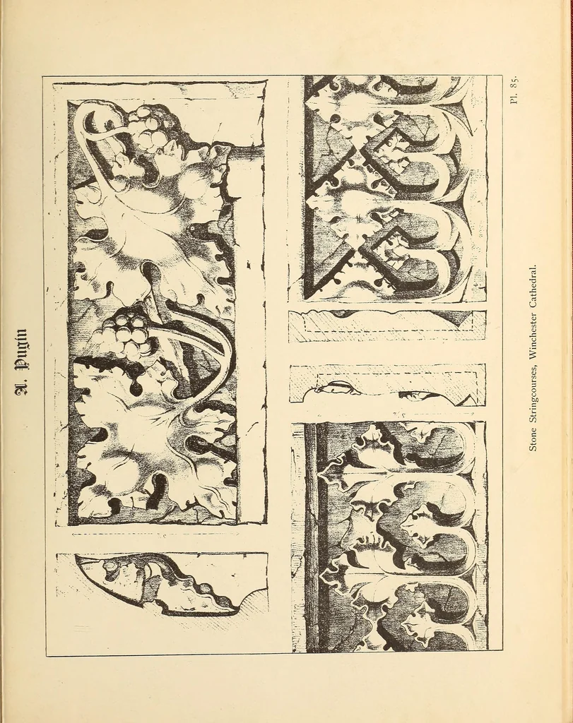 An illustration from Gothic ornaments, selected from various ancient buildings in England and France : exhibiting numerous specimens of every description of decorative detail, from the XIth. to the beginning of the XVIth. cent., 1900, leaf 181
