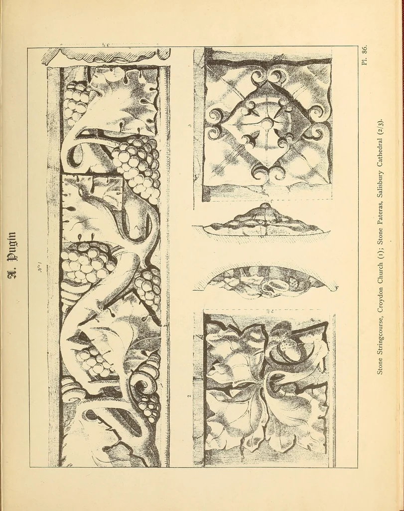 An illustration from Gothic ornaments, selected from various ancient buildings in England and France : exhibiting numerous specimens of every description of decorative detail, from the XIth. to the beginning of the XVIth. cent., 1900, leaf 183