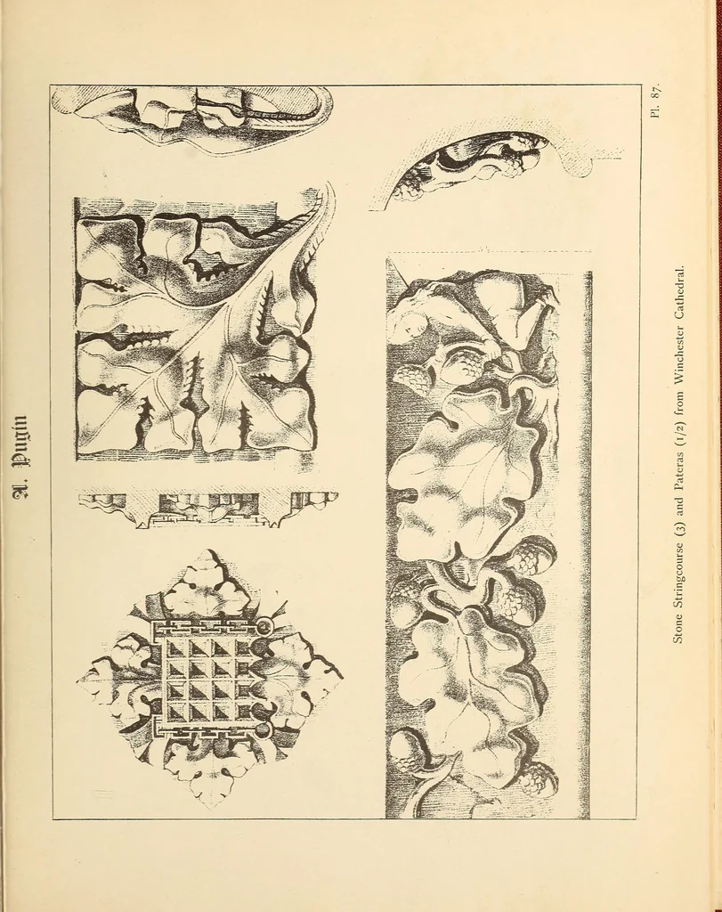 An illustration from Gothic ornaments, selected from various ancient buildings in England and France : exhibiting numerous specimens of every description of decorative detail, from the XIth. to the beginning of the XVIth. cent., 1900, leaf 185
