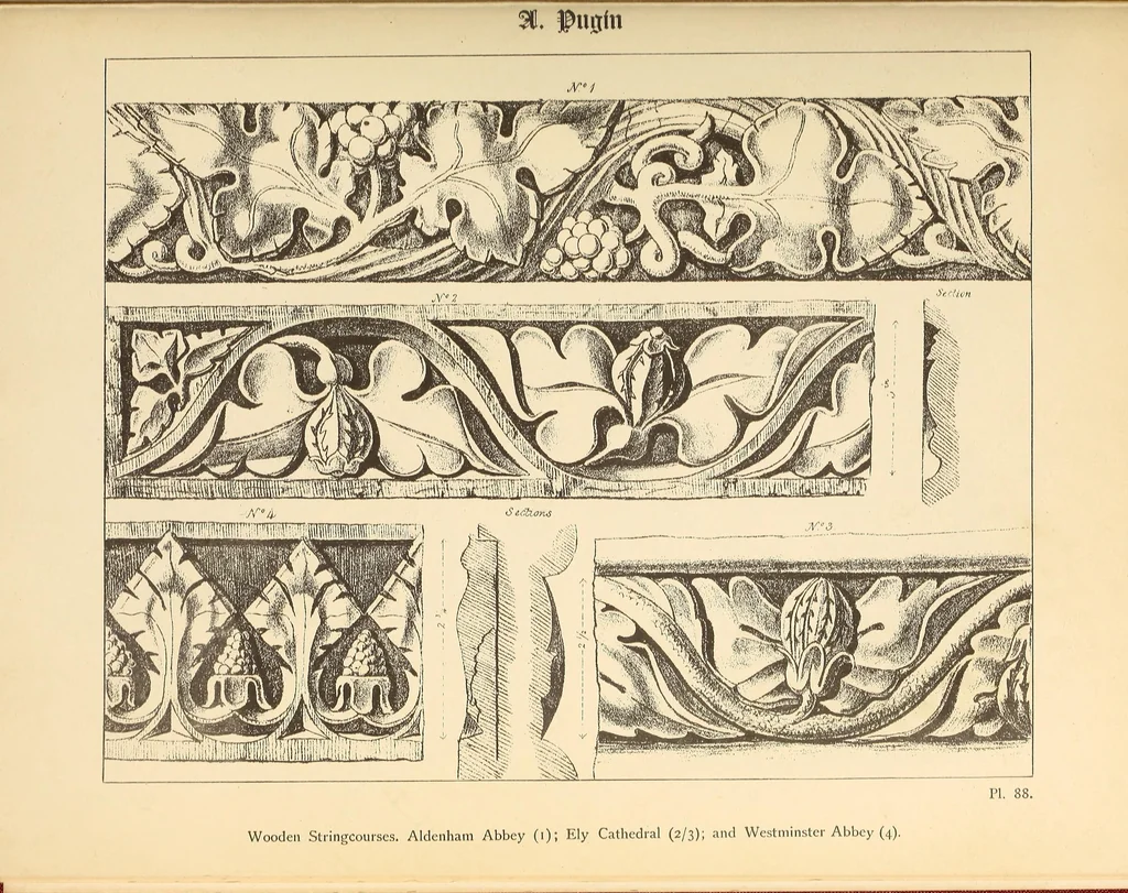 An illustration from Gothic ornaments, selected from various ancient buildings in England and France : exhibiting numerous specimens of every description of decorative detail, from the XIth. to the beginning of the XVIth. cent., 1900, leaf 187