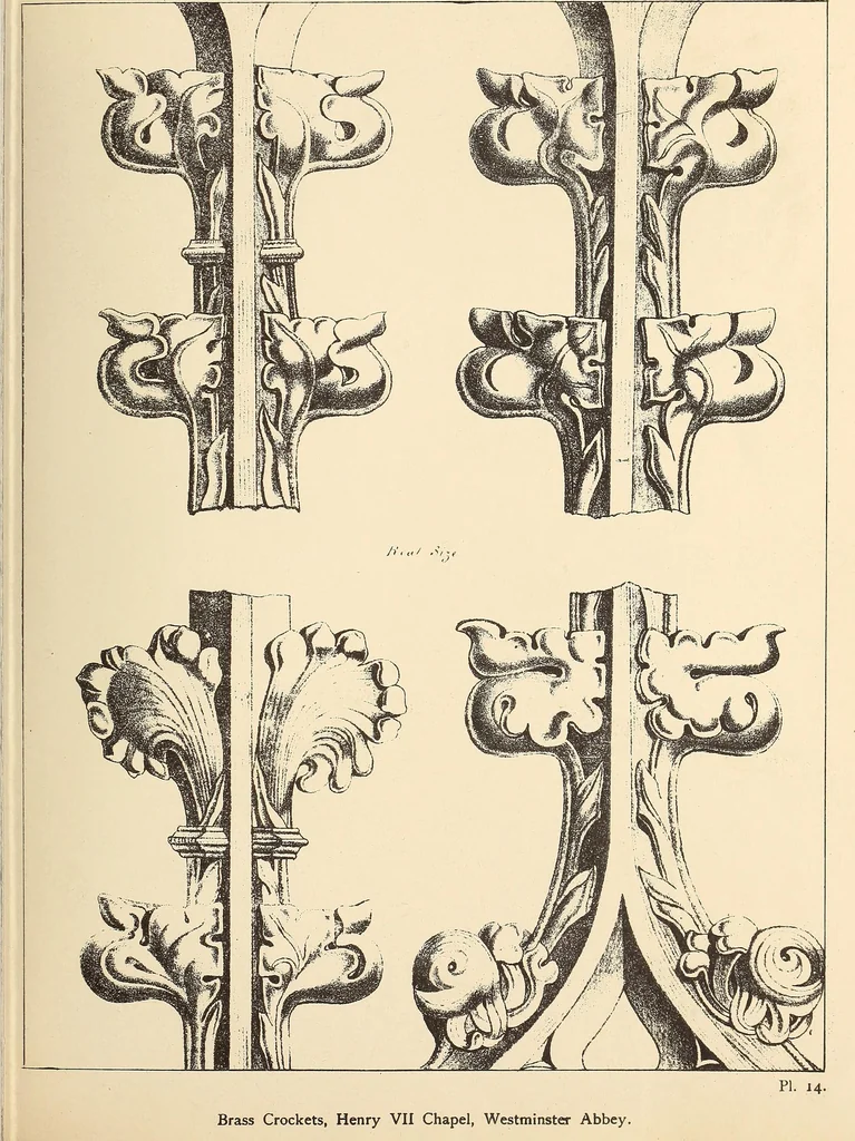 An illustration from Gothic ornaments, selected from various ancient buildings in England and France : exhibiting numerous specimens of every description of decorative detail, from the XIth. to the beginning of the XVIth. cent., 1900, leaf 37