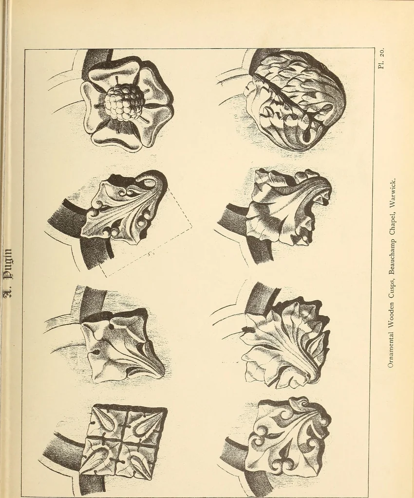 An illustration from Gothic ornaments, selected from various ancient buildings in England and France : exhibiting numerous specimens of every description of decorative detail, from the XIth. to the beginning of the XVIth. cent., 1900, leaf 49
