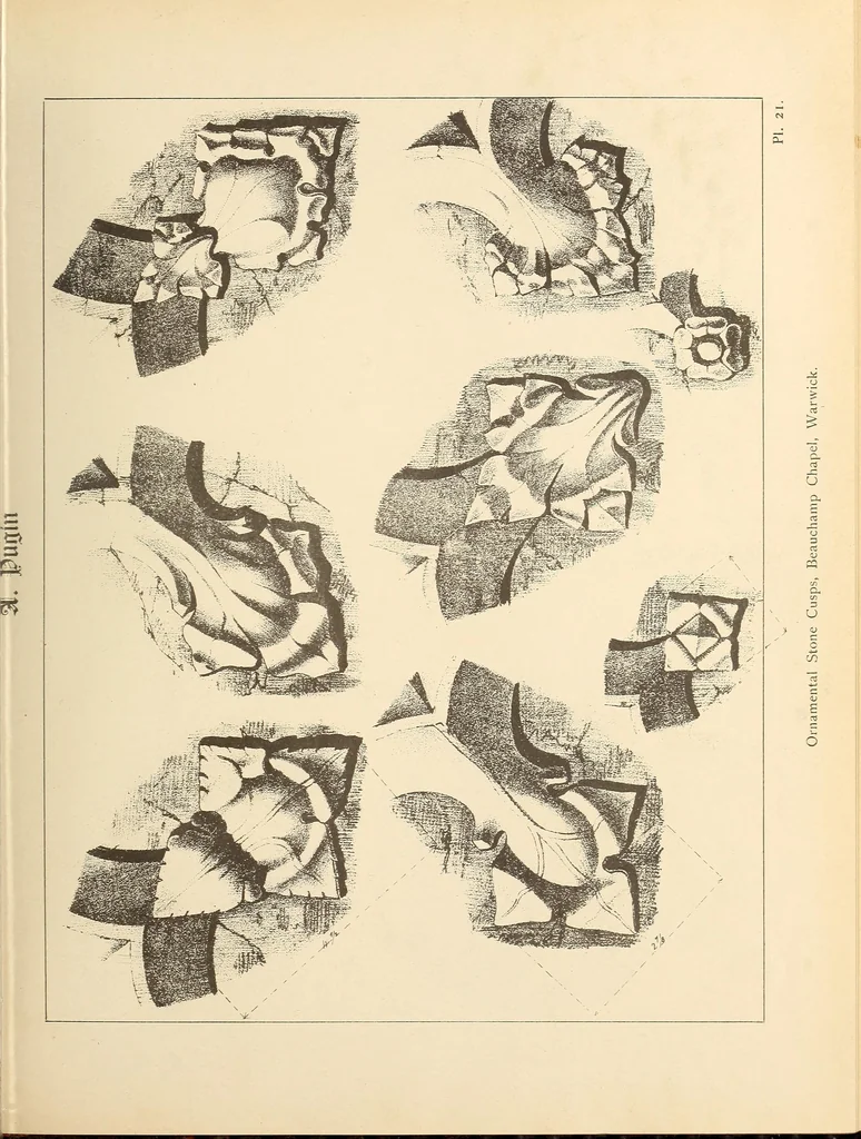 An illustration from Gothic ornaments, selected from various ancient buildings in England and France : exhibiting numerous specimens of every description of decorative detail, from the XIth. to the beginning of the XVIth. cent., 1900, leaf 51