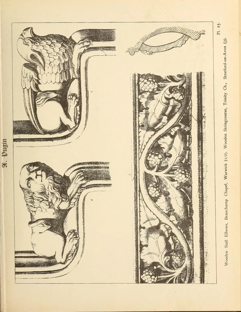 An illustration from Gothic ornaments, selected from various ancient buildings in England and France : exhibiting numerous specimens of every description of decorative detail, from the XIth. to the beginning of the XVIth. cent., 1900, leaf 55
