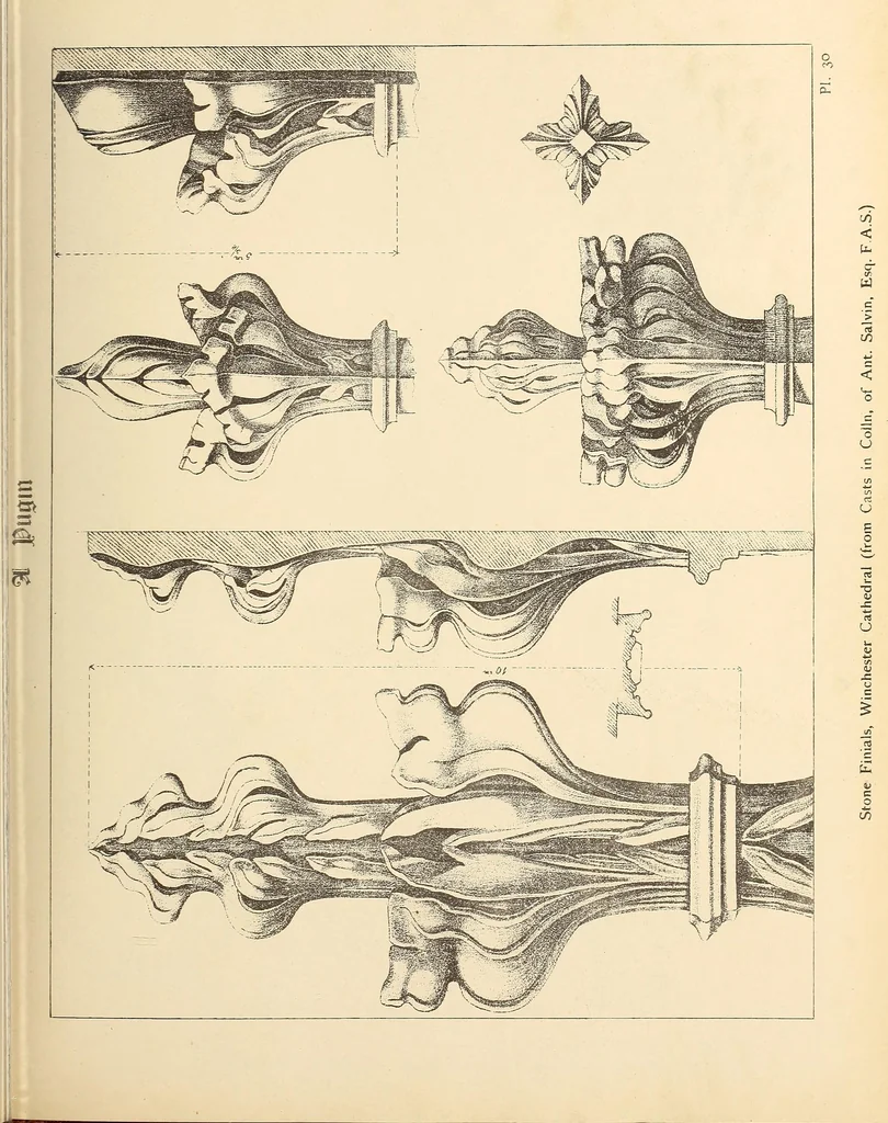 An illustration from Gothic ornaments, selected from various ancient buildings in England and France : exhibiting numerous specimens of every description of decorative detail, from the XIth. to the beginning of the XVIth. cent., 1900, leaf 69