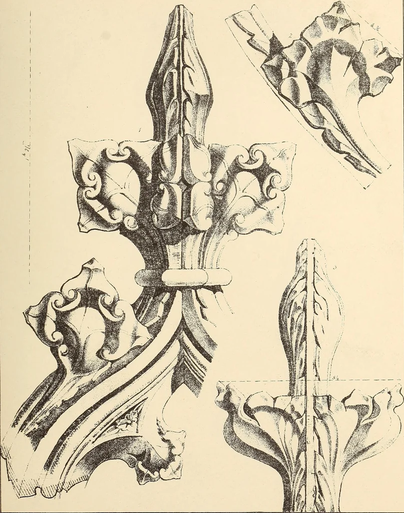 An illustration from Gothic ornaments, selected from various ancient buildings in England and France : exhibiting numerous specimens of every description of decorative detail, from the XIth. to the beginning of the XVIth. cent., 1900, leaf 71