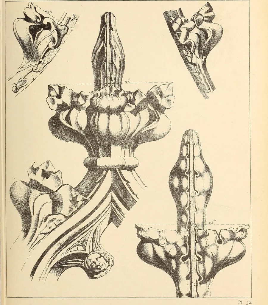 An illustration from Gothic ornaments, selected from various ancient buildings in England and France : exhibiting numerous specimens of every description of decorative detail, from the XIth. to the beginning of the XVIth. cent., 1900, leaf 73