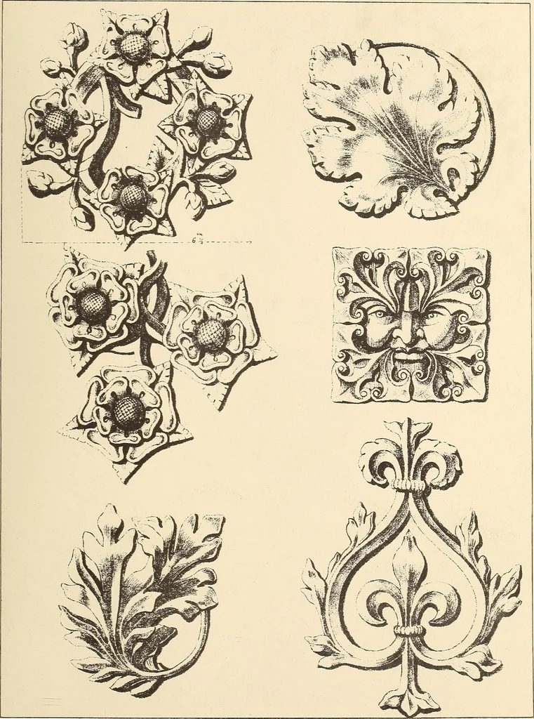An illustration from Gothic ornaments, selected from various ancient buildings in England and France : exhibiting numerous specimens of every description of decorative detail, from the XIth. to the beginning of the XVIth. cent., 1900, leaf 91