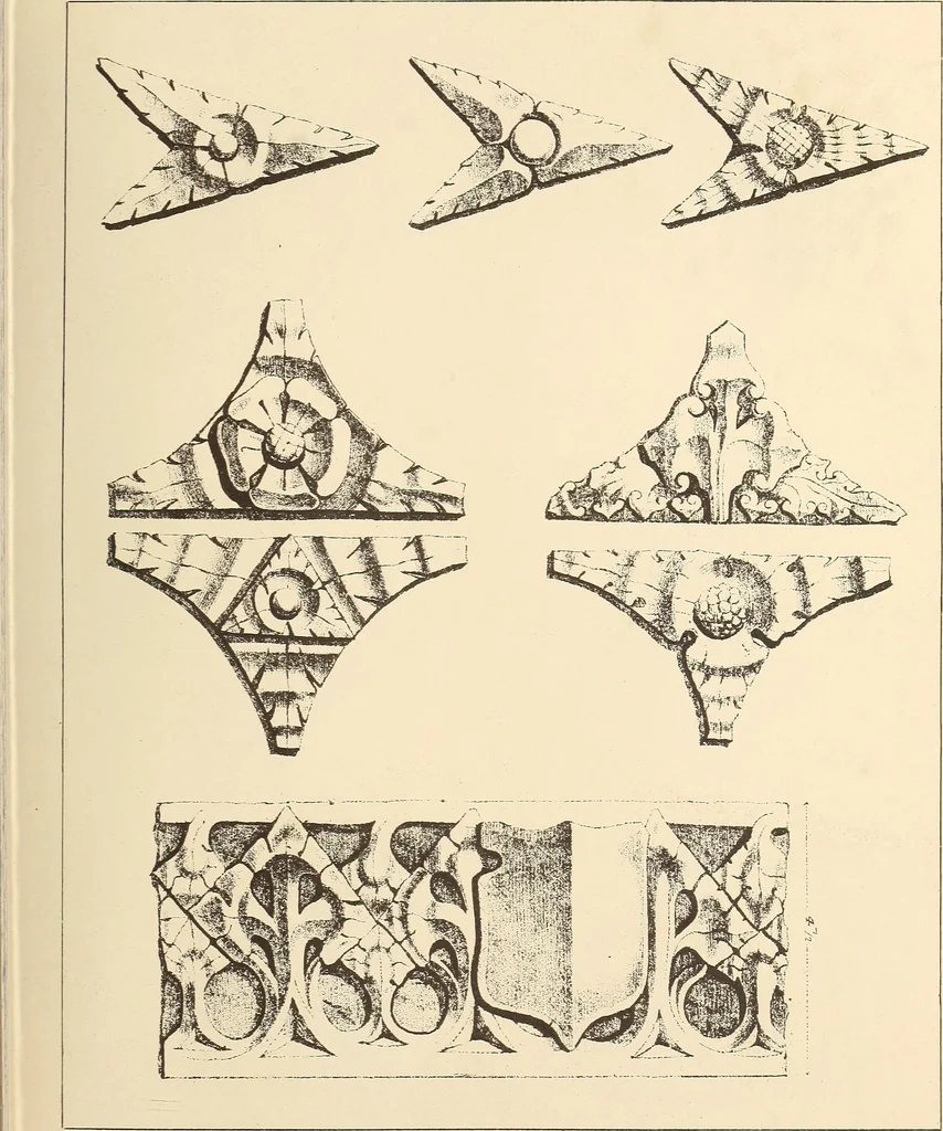 An illustration from Gothic ornaments, selected from various ancient buildings in England and France : exhibiting numerous specimens of every description of decorative detail, from the XIth. to the beginning of the XVIth. cent., 1900, leaf 95