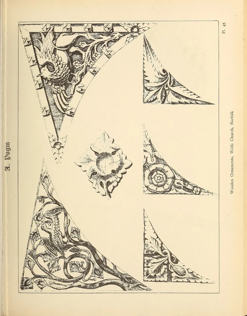 An illustration from Gothic ornaments, selected from various ancient buildings in England and France : exhibiting numerous specimens of every description of decorative detail, from the XIth. to the beginning of the XVIth. cent., 1900, leaf 99
