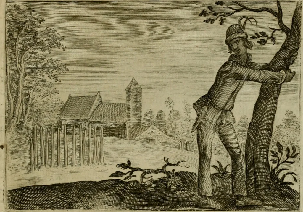 An illustration from Emblemata Florentii Schoonhovii I.C. Goudani, partim moralia, partim etiam civilia. Cum latiori eorundem ejusdem auctoris interpretatione. Accedunt et alia quaedam poëmatia in alijs poëmatum suorum libris non contenta, 1618, leaf 154