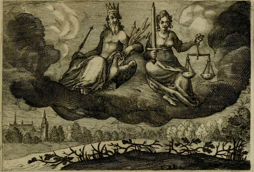 An illustration from Emblemata Florentii Schoonhovii I.C. Goudani, partim moralia, partim etiam civilia. Cum latiori eorundem ejusdem auctoris interpretatione. Accedunt et alia quaedam poëmatia in alijs poëmatum suorum libris non contenta, 1618, leaf 178