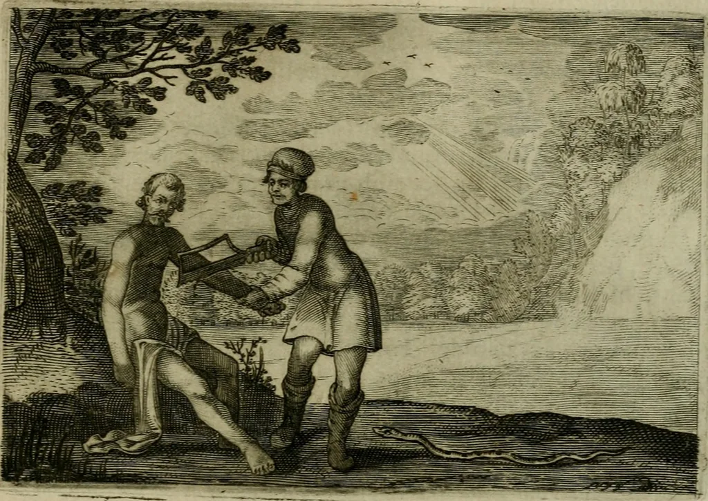 An illustration from Emblemata Florentii Schoonhovii I.C. Goudani, partim moralia, partim etiam civilia. Cum latiori eorundem ejusdem auctoris interpretatione. Accedunt et alia quaedam poëmatia in alijs poëmatum suorum libris non contenta, 1618, leaf 212