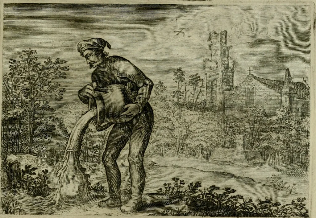 An illustration from Emblemata Florentii Schoonhovii I.C. Goudani, partim moralia, partim etiam civilia. Cum latiori eorundem ejusdem auctoris interpretatione. Accedunt et alia quaedam poëmatia in alijs poëmatum suorum libris non contenta, 1618, leaf 214