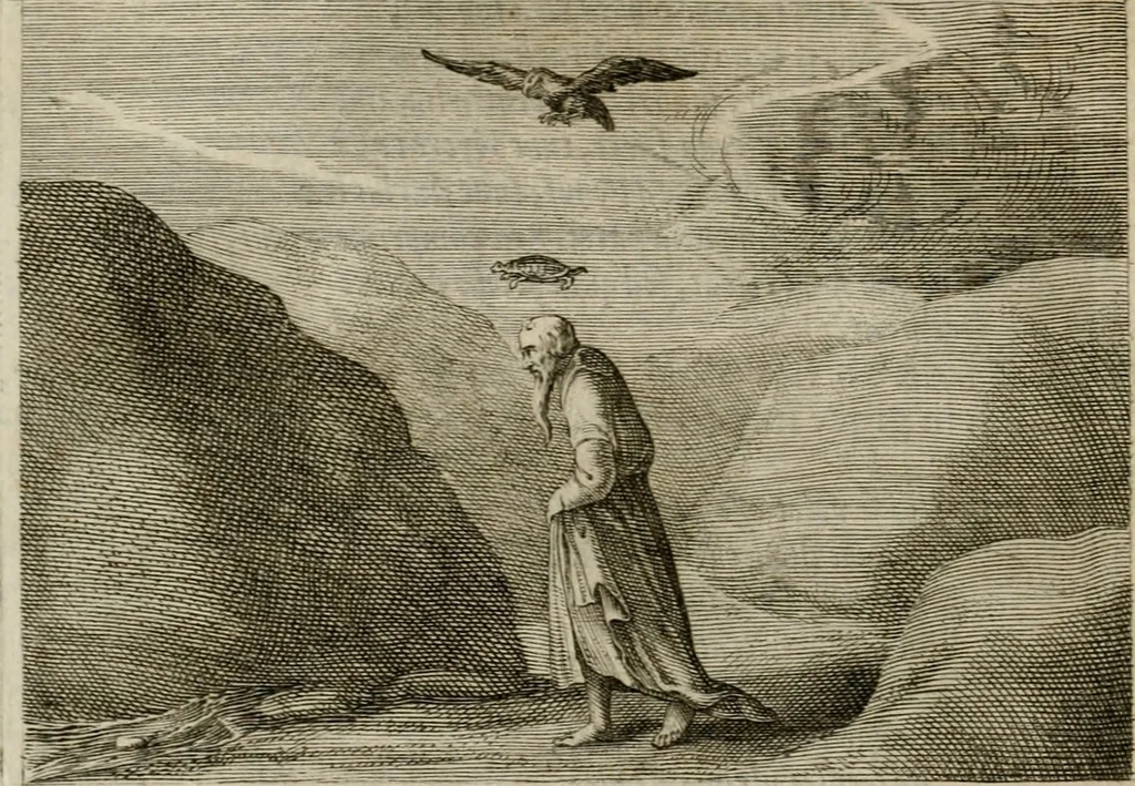 An illustration from Emblemata Florentii Schoonhovii I.C. Goudani, partim moralia, partim etiam civilia. Cum latiori eorundem ejusdem auctoris interpretatione. Accedunt et alia quaedam poëmatia in alijs poëmatum suorum libris non contenta, 1618, leaf 43