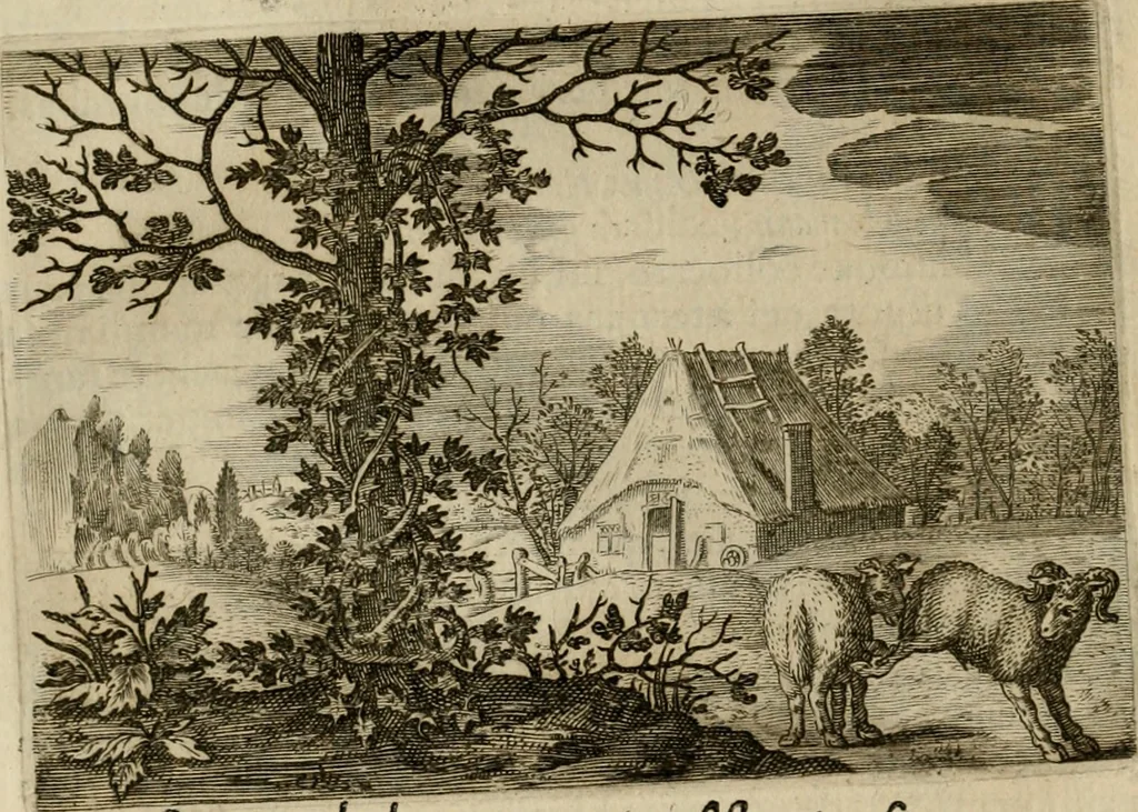 An illustration from Emblemata Florentii Schoonhovii I.C. Goudani, partim moralia, partim etiam civilia. Cum latiori eorundem ejusdem auctoris interpretatione. Accedunt et alia quaedam poëmatia in alijs poëmatum suorum libris non contenta, 1618, leaf 57