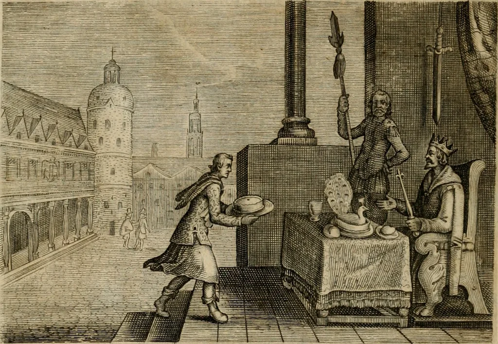 An illustration from Emblemata Florentii Schoonhovii I.C. Goudani, partim moralia, partim etiam civilia. Cum latiori eorundem ejusdem auctoris interpretatione. Accedunt et alia quaedam poëmatia in alijs poëmatum suorum libris non contenta, 1618, leaf 95
