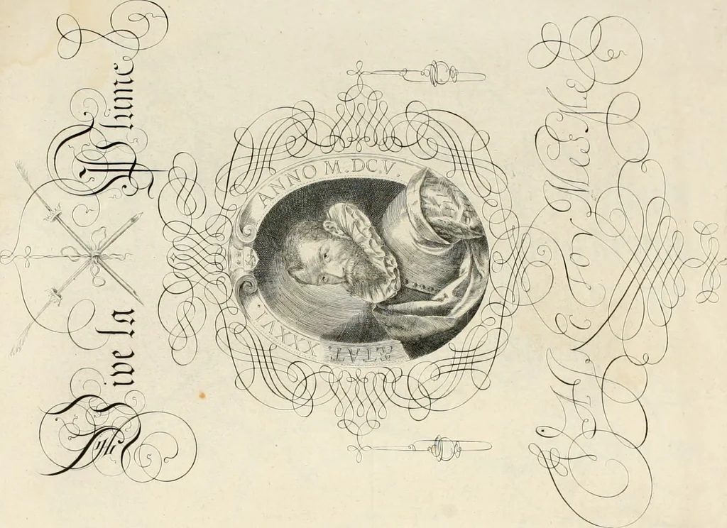 An illustration from Gram[m]ato-graphices : jn qvo varia scripturae emblemata, belgicis, germanicis, italicis, hispanicis, gallicis, et latinis characterib[us] exarata : cum singulorum anatomicis fundamentis ad exacté pingedum perquàm utilia, oculis spectanda jmitandaq[ue], proponuntur, 1605, leaf 14
