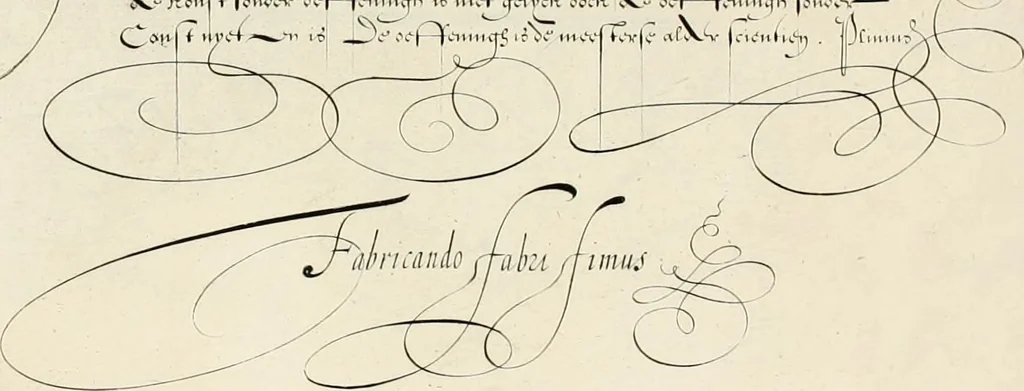 An illustration from Gram[m]ato-graphices : jn qvo varia scripturae emblemata, belgicis, germanicis, italicis, hispanicis, gallicis, et latinis characterib[us] exarata : cum singulorum anatomicis fundamentis ad exacté pingedum perquàm utilia, oculis spectanda jmitandaq[ue], proponuntur, 1605, leaf 18