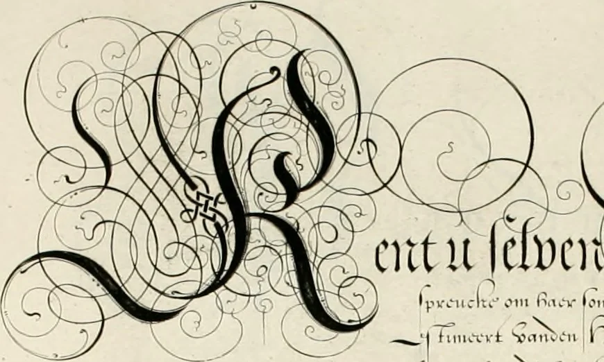 An illustration from Gram[m]ato-graphices : jn qvo varia scripturae emblemata, belgicis, germanicis, italicis, hispanicis, gallicis, et latinis characterib[us] exarata : cum singulorum anatomicis fundamentis ad exacté pingedum perquàm utilia, oculis spectanda jmitandaq[ue], proponuntur, 1605, leaf 20