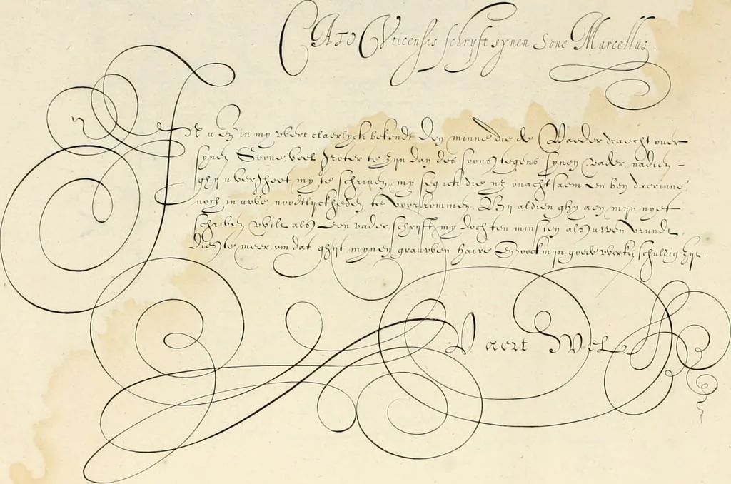 An illustration from Gram[m]ato-graphices : jn qvo varia scripturae emblemata, belgicis, germanicis, italicis, hispanicis, gallicis, et latinis characterib[us] exarata : cum singulorum anatomicis fundamentis ad exacté pingedum perquàm utilia, oculis spectanda jmitandaq[ue], proponuntur, 1605, leaf 23