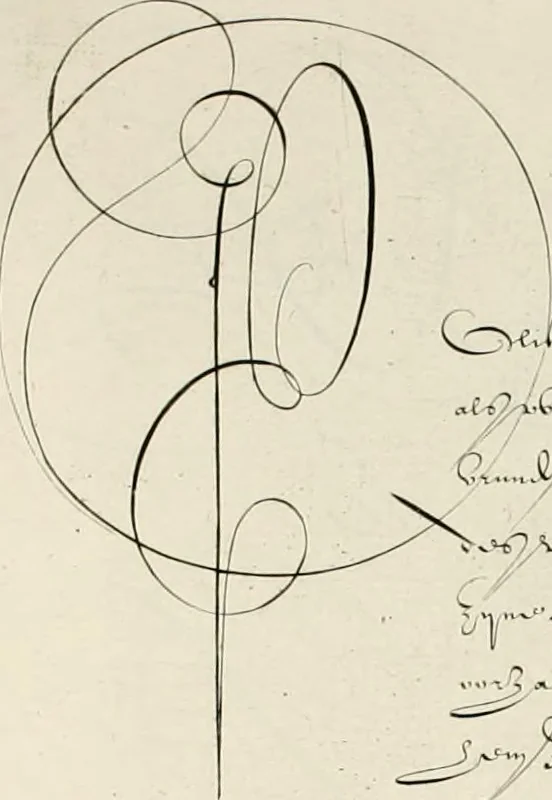 An illustration from Gram[m]ato-graphices : jn qvo varia scripturae emblemata, belgicis, germanicis, italicis, hispanicis, gallicis, et latinis characterib[us] exarata : cum singulorum anatomicis fundamentis ad exacté pingedum perquàm utilia, oculis spectanda jmitandaq[ue], proponuntur, 1605, leaf 27