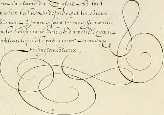 An illustration from Gram[m]ato-graphices : jn qvo varia scripturae emblemata, belgicis, germanicis, italicis, hispanicis, gallicis, et latinis characterib[us] exarata : cum singulorum anatomicis fundamentis ad exacté pingedum perquàm utilia, oculis spectanda jmitandaq[ue], proponuntur, 1605, leaf 34