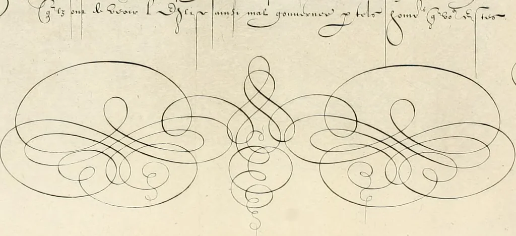 An illustration from Gram[m]ato-graphices : jn qvo varia scripturae emblemata, belgicis, germanicis, italicis, hispanicis, gallicis, et latinis characterib[us] exarata : cum singulorum anatomicis fundamentis ad exacté pingedum perquàm utilia, oculis spectanda jmitandaq[ue], proponuntur, 1605, leaf 40