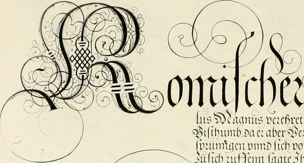 An illustration from Gram[m]ato-graphices : jn qvo varia scripturae emblemata, belgicis, germanicis, italicis, hispanicis, gallicis, et latinis characterib[us] exarata : cum singulorum anatomicis fundamentis ad exacté pingedum perquàm utilia, oculis spectanda jmitandaq[ue], proponuntur, 1605, leaf 55