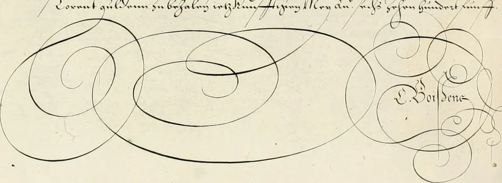 An illustration from Gram[m]ato-graphices : jn qvo varia scripturae emblemata, belgicis, germanicis, italicis, hispanicis, gallicis, et latinis characterib[us] exarata : cum singulorum anatomicis fundamentis ad exacté pingedum perquàm utilia, oculis spectanda jmitandaq[ue], proponuntur, 1605, leaf 59