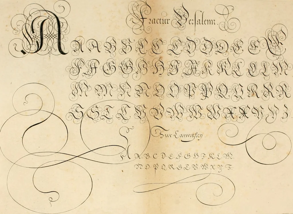 An illustration from Gram[m]ato-graphices : jn qvo varia scripturae emblemata, belgicis, germanicis, italicis, hispanicis, gallicis, et latinis characterib[us] exarata : cum singulorum anatomicis fundamentis ad exacté pingedum perquàm utilia, oculis spectanda jmitandaq[ue], proponuntur, 1605, leaf 61