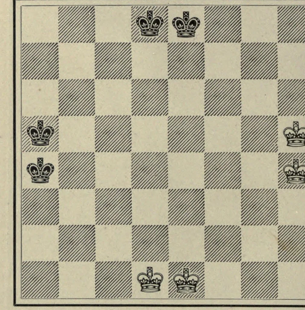 An illustration from The grand tactics of chess, an exposition of the laws and principles of chess strategetics, the practcal application of these laws and principles to the movement of forces; mobilization, development, manoeuvre, and operation, 1898, leaf 116