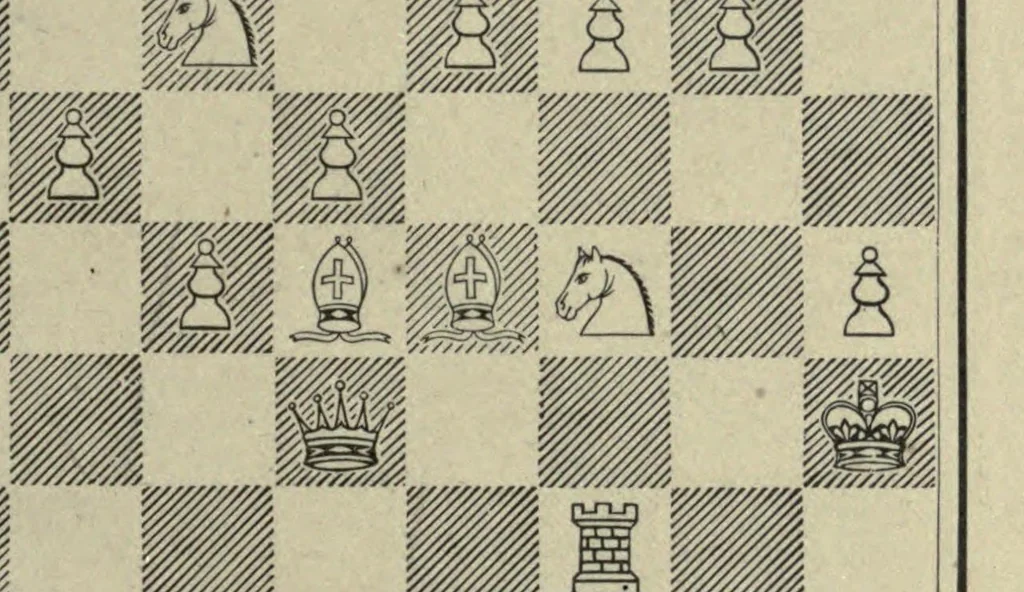 An illustration from The grand tactics of chess, an exposition of the laws and principles of chess strategetics, the practcal application of these laws and principles to the movement of forces; mobilization, development, manoeuvre, and operation, 1898, leaf 209