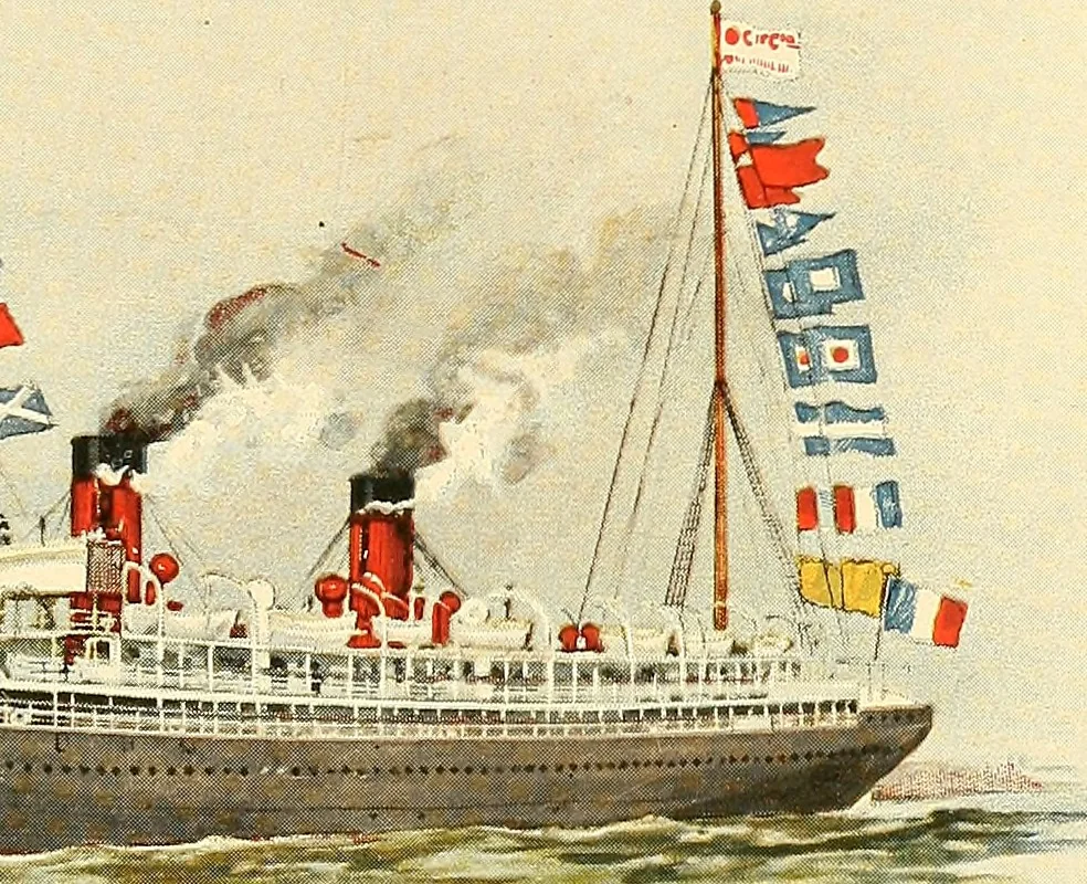 An illustration from Grand winter excursion to the Mediterranean, the Orient, and the Holy Land : including the Azores, Portugal, Spain, France, Italy, Sicily, Egypt, Palestine, Turkey, Greece, Malta, Tunis, and Algeria by the well-known fast twin-screw express steamship "La Touraine," 10,000 tons, 14,000 horse-power, length 540 feet, commander Santelli : sailing from New York, February 4th, 1896, and returning about April 5th, 1896, duration of round trip, two months, 1895, leaf 4