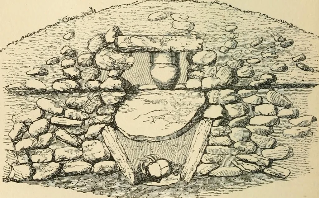 An illustration from Grave-mounds and their contents; a manual of archaeology, as exemplified in the burials of the Celtic, the Romano-British, and the Anglo-Saxon periods, 1870, leaf 118