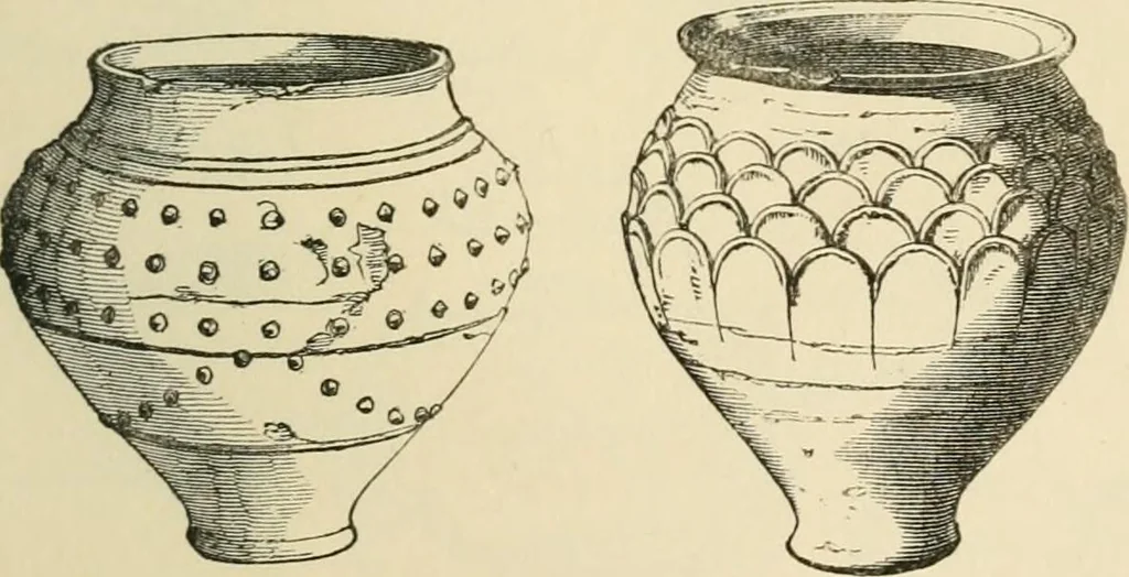 An illustration from Grave-mounds and their contents; a manual of archaeology, as exemplified in the burials of the Celtic, the Romano-British, and the Anglo-Saxon periods, 1870, leaf 199