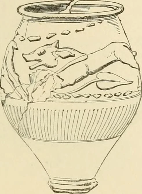 An illustration from Grave-mounds and their contents; a manual of archaeology, as exemplified in the burials of the Celtic, the Romano-British, and the Anglo-Saxon periods, 1870, leaf 201