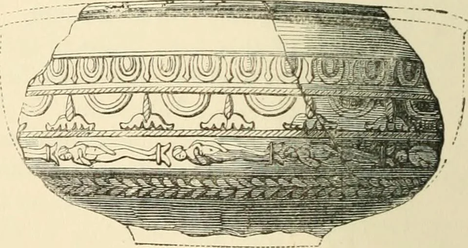 An illustration from Grave-mounds and their contents; a manual of archaeology, as exemplified in the burials of the Celtic, the Romano-British, and the Anglo-Saxon periods, 1870, leaf 208