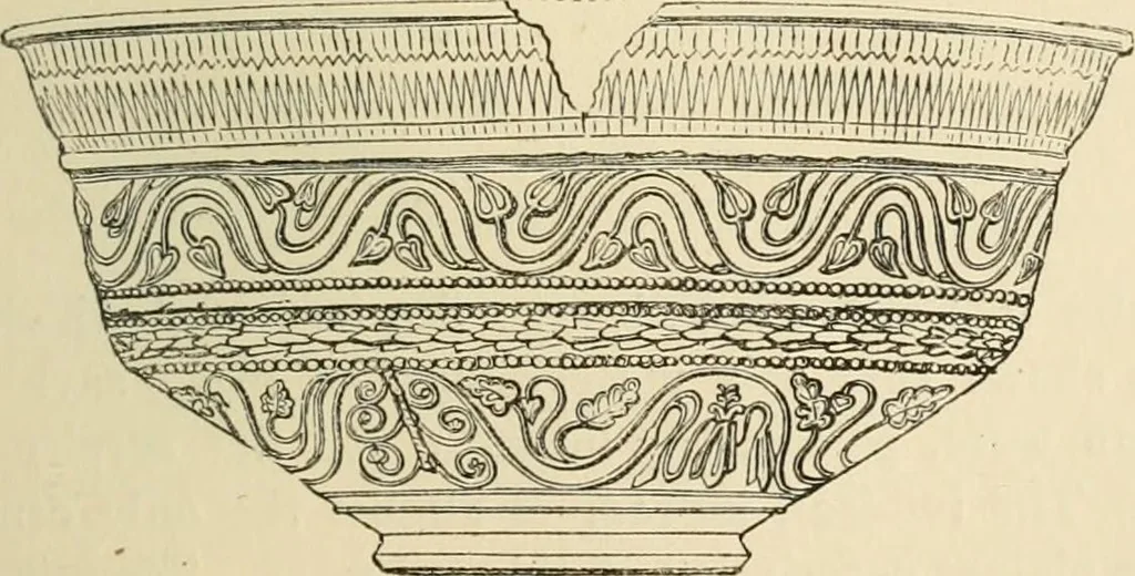 An illustration from Grave-mounds and their contents; a manual of archaeology, as exemplified in the burials of the Celtic, the Romano-British, and the Anglo-Saxon periods, 1870, leaf 209