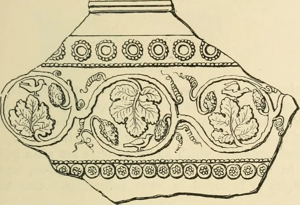 An illustration from Grave-mounds and their contents; a manual of archaeology, as exemplified in the burials of the Celtic, the Romano-British, and the Anglo-Saxon periods, 1870, leaf 211
