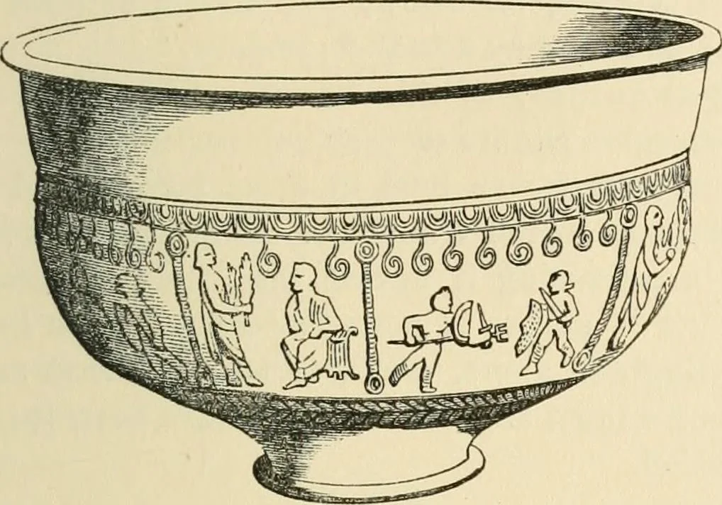 An illustration from Grave-mounds and their contents; a manual of archaeology, as exemplified in the burials of the Celtic, the Romano-British, and the Anglo-Saxon periods, 1870, leaf 213