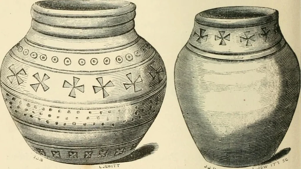 An illustration from Grave-mounds and their contents; a manual of archaeology, as exemplified in the burials of the Celtic, the Romano-British, and the Anglo-Saxon periods, 1870, leaf 252