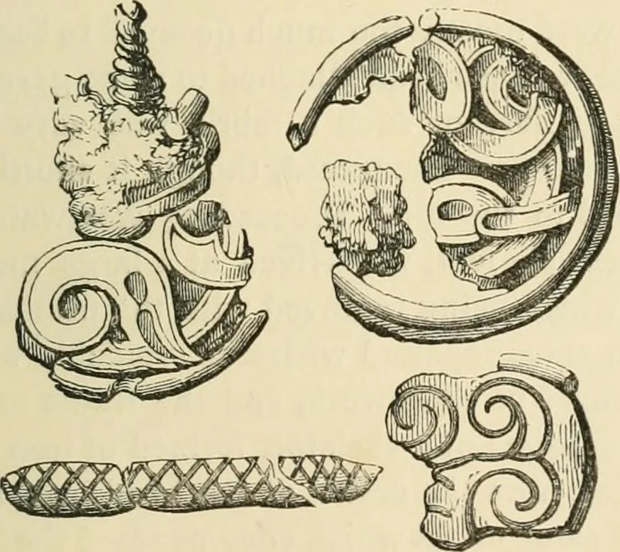 An illustration from Grave-mounds and their contents; a manual of archaeology, as exemplified in the burials of the Celtic, the Romano-British, and the Anglo-Saxon periods, 1870, leaf 281
