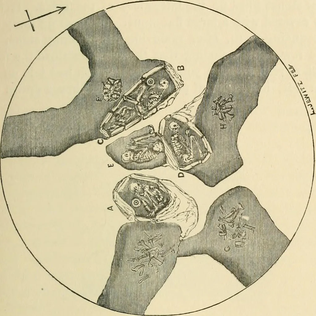 An illustration from Grave-mounds and their contents; a manual of archaeology, as exemplified in the burials of the Celtic, the Romano-British, and the Anglo-Saxon periods, 1870, leaf 47