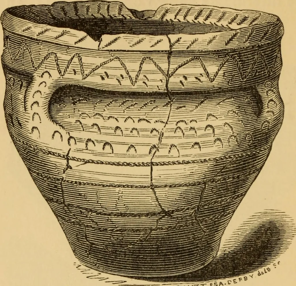 An illustration from Grave-mounds and their contents; a manual of archaeology, as exemplified in the burials of the Celtic, the Romano-British, and the Anglo-Saxon periods, 1870, leaf 130