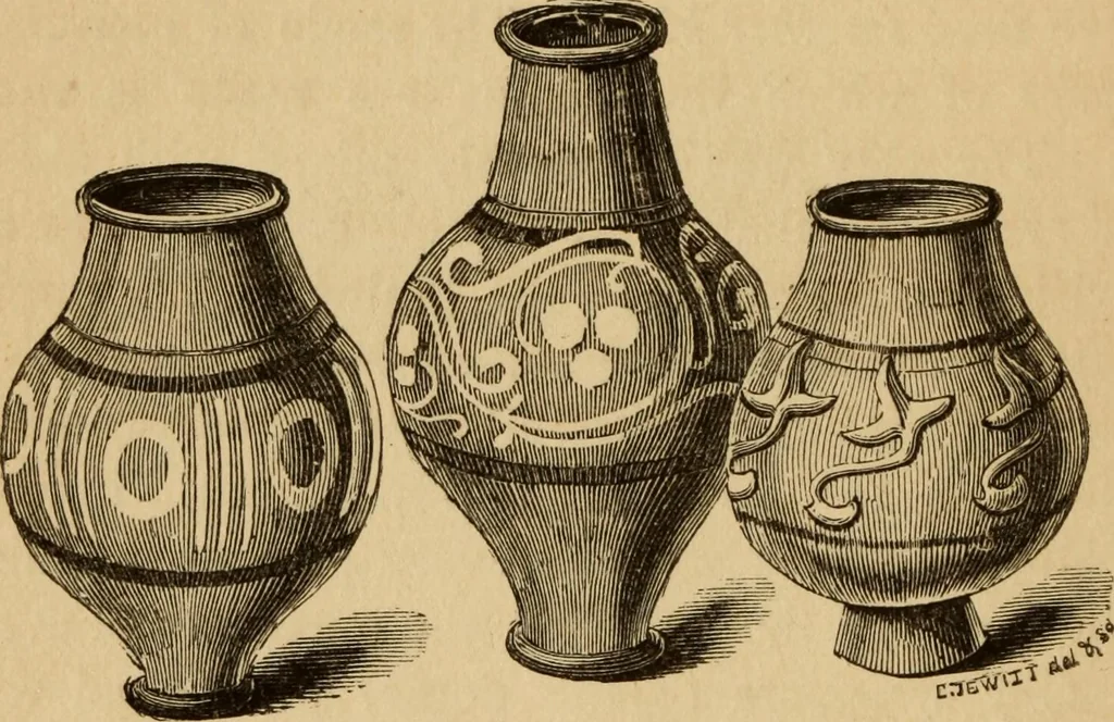 An illustration from Grave-mounds and their contents; a manual of archaeology, as exemplified in the burials of the Celtic, the Romano-British, and the Anglo-Saxon periods, 1870, leaf 184