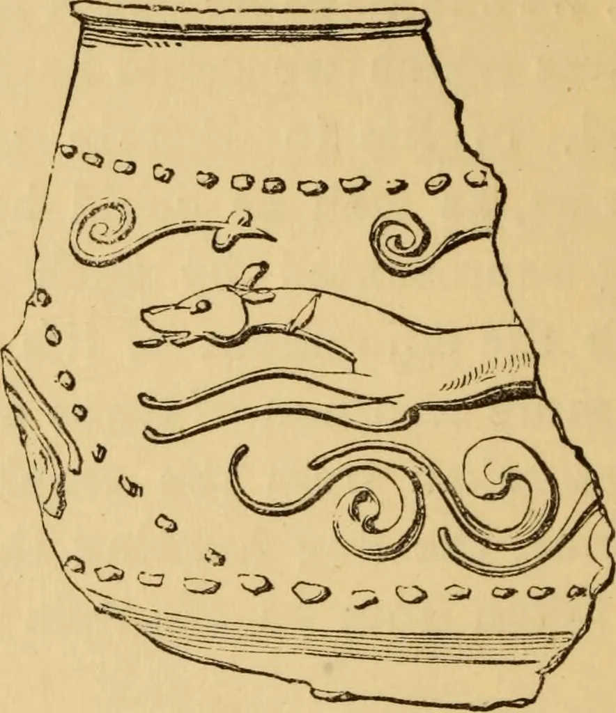 An illustration from Grave-mounds and their contents; a manual of archaeology, as exemplified in the burials of the Celtic, the Romano-British, and the Anglo-Saxon periods, 1870, leaf 188