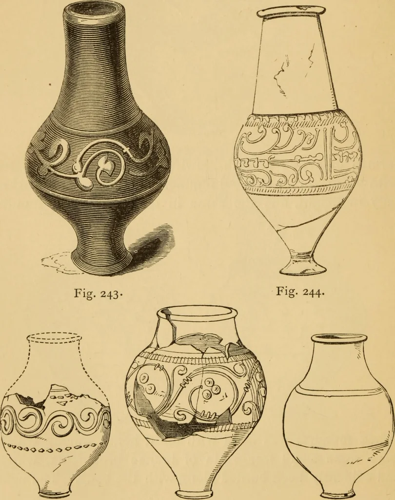 An illustration from Grave-mounds and their contents; a manual of archaeology, as exemplified in the burials of the Celtic, the Romano-British, and the Anglo-Saxon periods, 1870, leaf 200